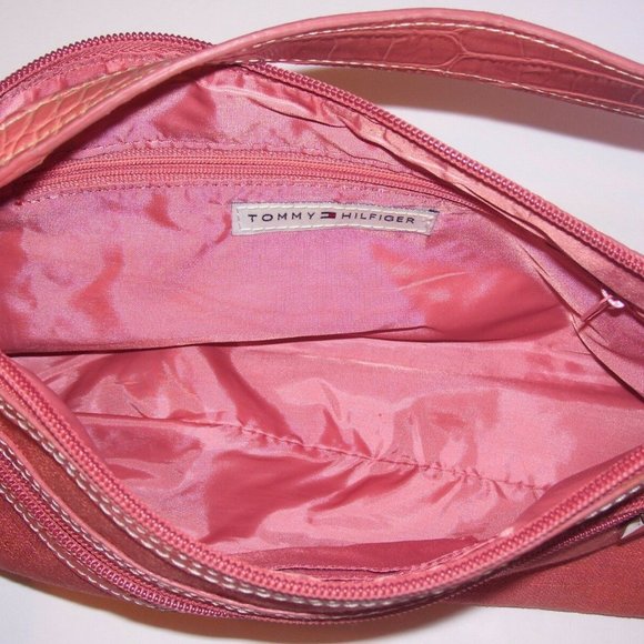 Tommy Hilfiger T H Orange Canvas Handbag Purse - Picture 3 of 8